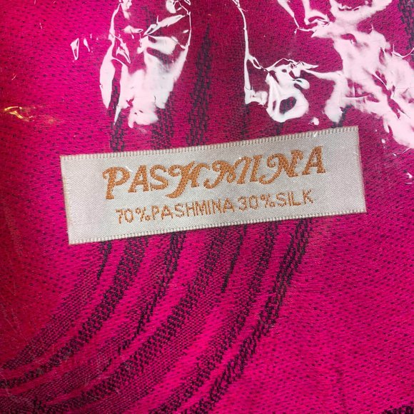 Accessories - Hot Pink Pashmina Scarf With Black Rose Print